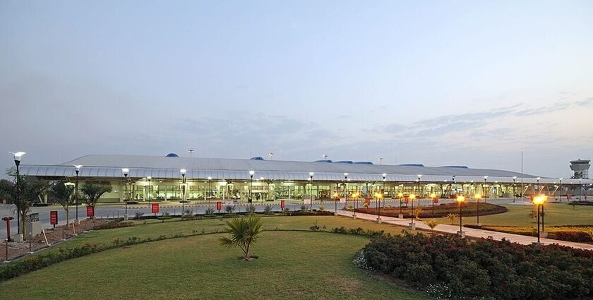 A view of the Aurangabad Airport NITB during dusk captured by a photographer.