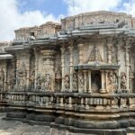 A low-angle shot of Belur Temple during a cloudy day for every traveller to visit.