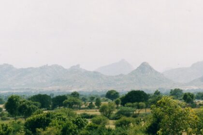 Aerial view of a village road in Tumkur.