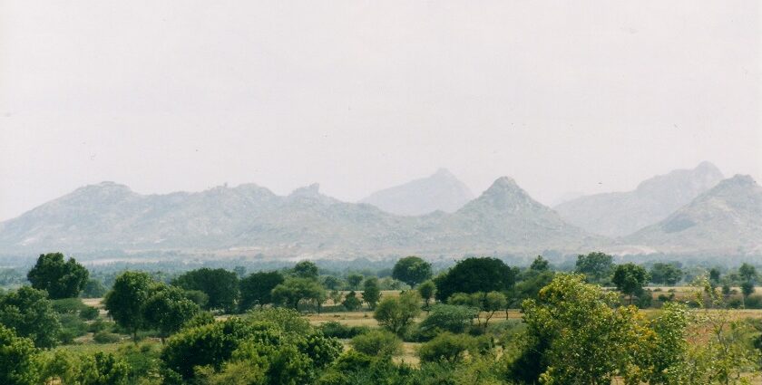 Aerial view of a village road in Tumkur.