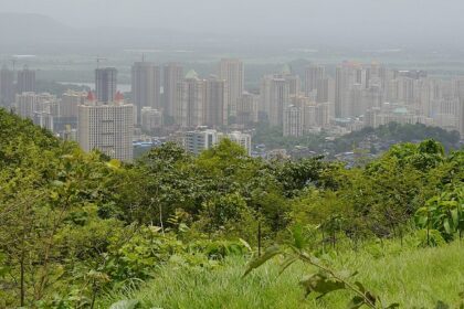 Panoramic image of the beautiful Thane city admits the lush green hills of the Deccan