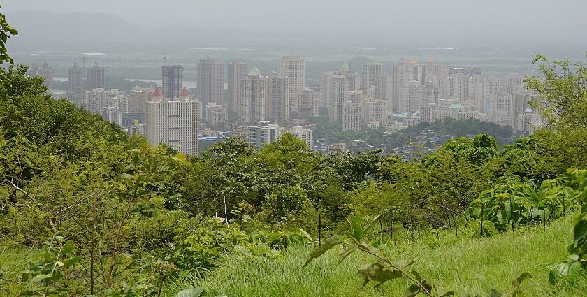 Panoramic image of the beautiful Thane city admits the lush green hills of the Deccan