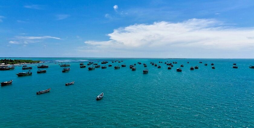 A view of rocky shores of Kanyakumari, an ideal place to visit near Rameshwaram.