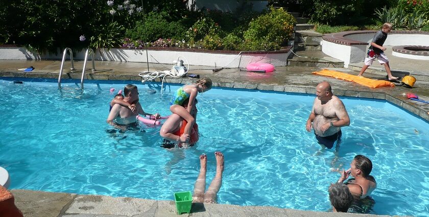 A shot of people enjoying a pool party in Jaipur.