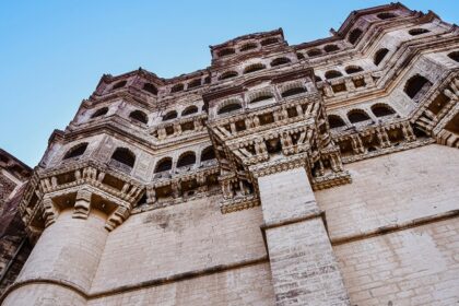 A stunning fortress towering on a rocky peak, evoking the grandeur of Prabalgad Fort.