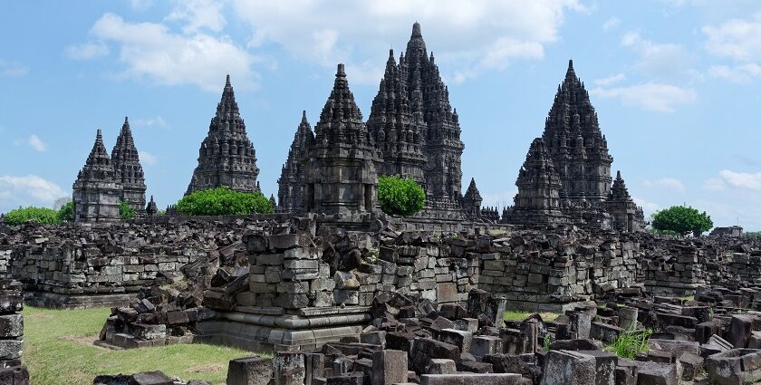 An image of the majestic Prambanan Temple showcasing its intricate carvings and towering spires.