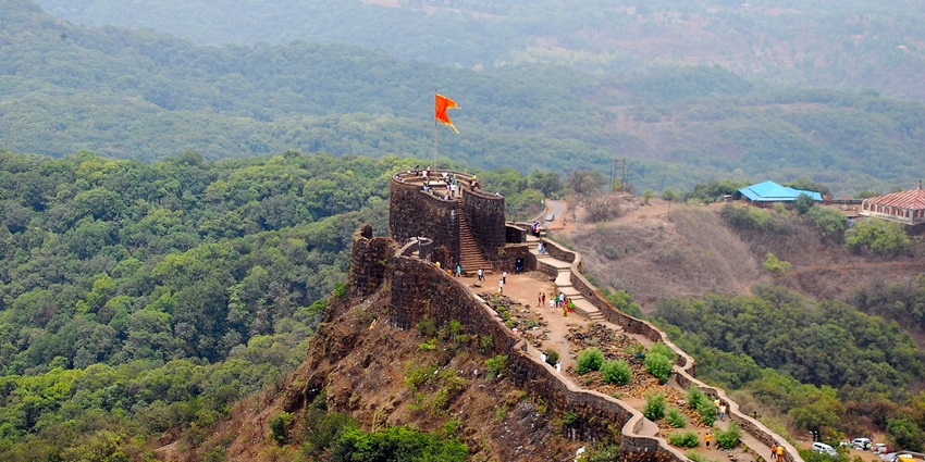 The imposing structure of Pratapgad Fort, a popular tourist attraction near Rajgad Fort.