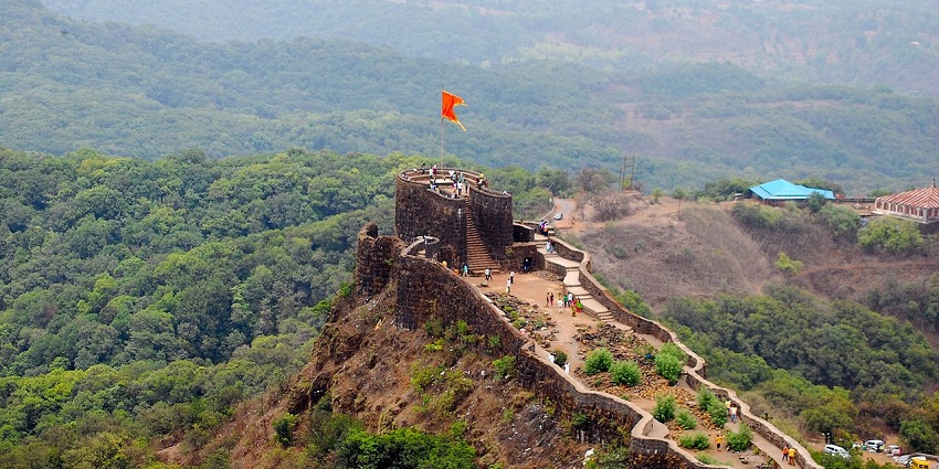 Picturesque view of historic fort with stunning views, linked to Maratha history