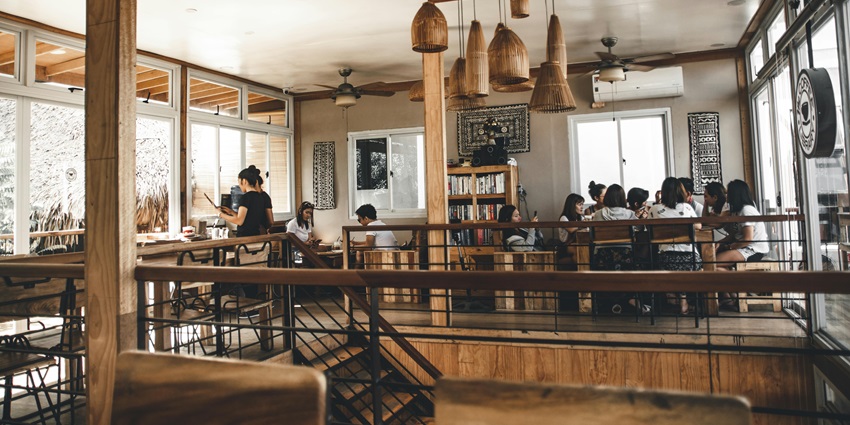 A picture of the interiors of an aesthetic cafe in Gurgaon with a lively ambience