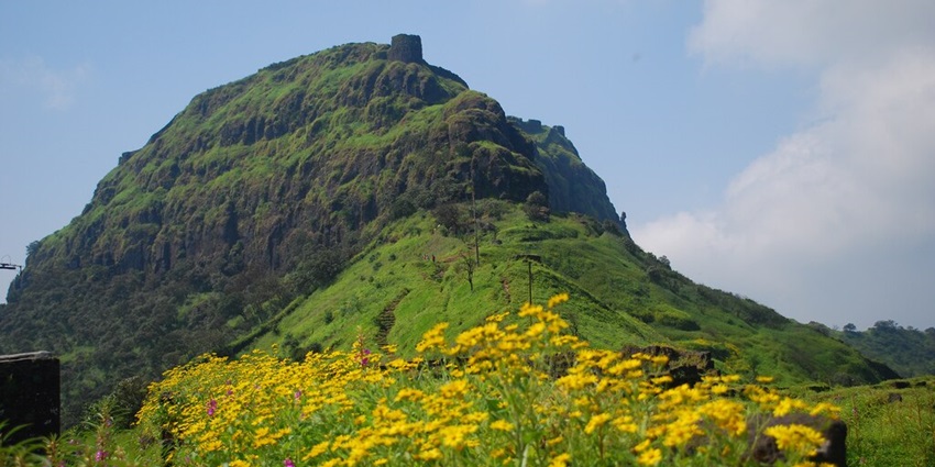 Rajgad Fort after monsoon, a popular destination near Torna Fort, green landscape.