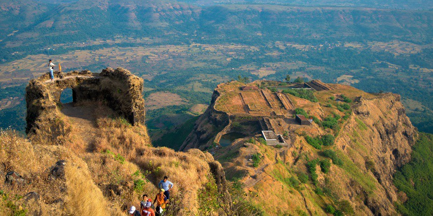 A view of the Rajgad Fort, a famous place near Bhor Adventure Park showcasing the expansive terrain.