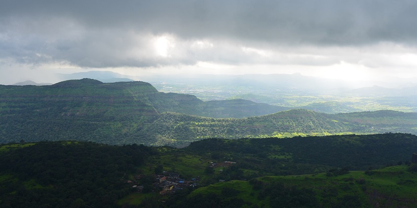 An image of Rajmachi Fort, a popular monsoon destination near Pune, famous for trekking.