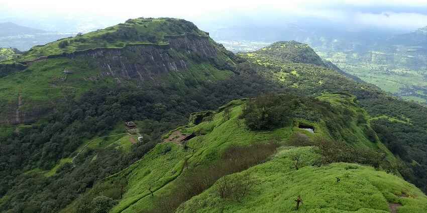 An image of Rajmachi hill fort, a part of the haunted places to visit in Pune.