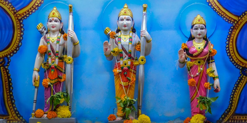 Colourful idols of Lord Rama, Lakshman and Goddess Sita in the Bokaro Steel city.
