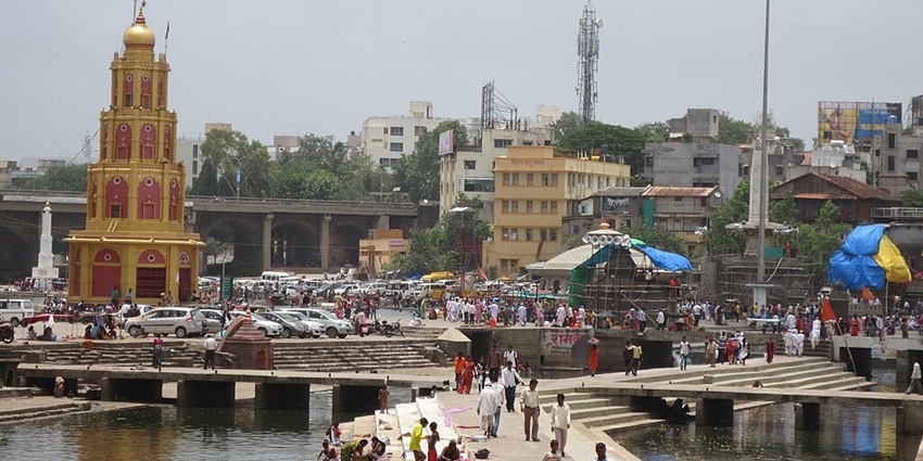 View of Ramkund in Nashik with temples, a tourist attraction near Brahmagiri