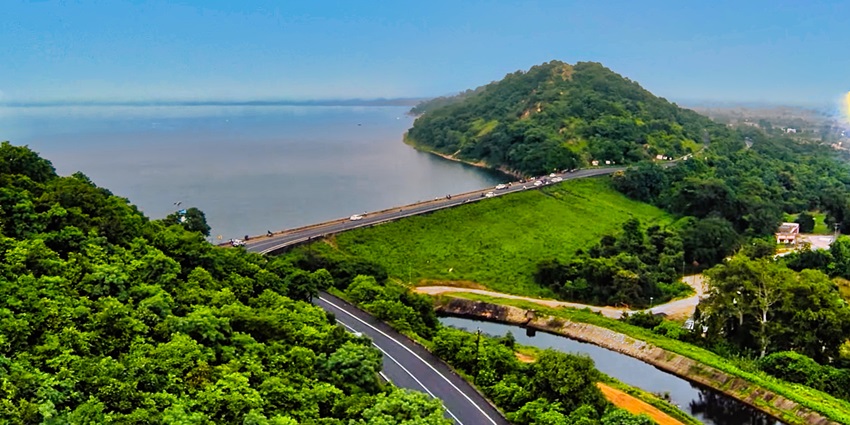 Wide aerial shot of Ramtek town and its neighbouring surroundings near Nagpur.