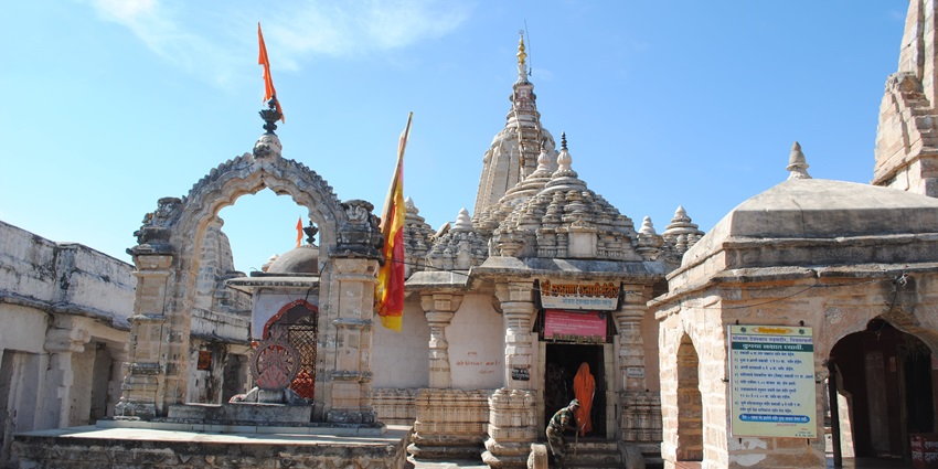 The entrance of Ramtek Fort Temple, against the clear blue sky