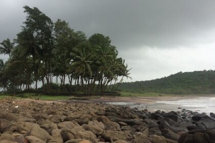 Serene beach view with golden sands and azure waters, a highlight of Ratnagiri Beaches.