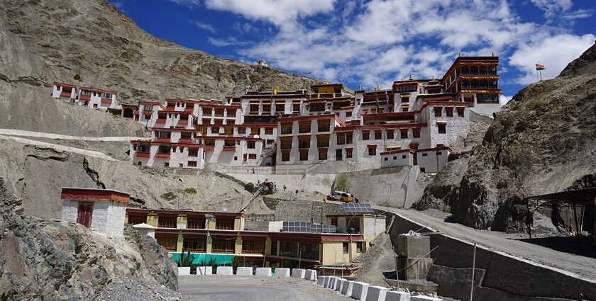 A view of the Rizong Monastery in Ladakh that has sacred chambers and structures