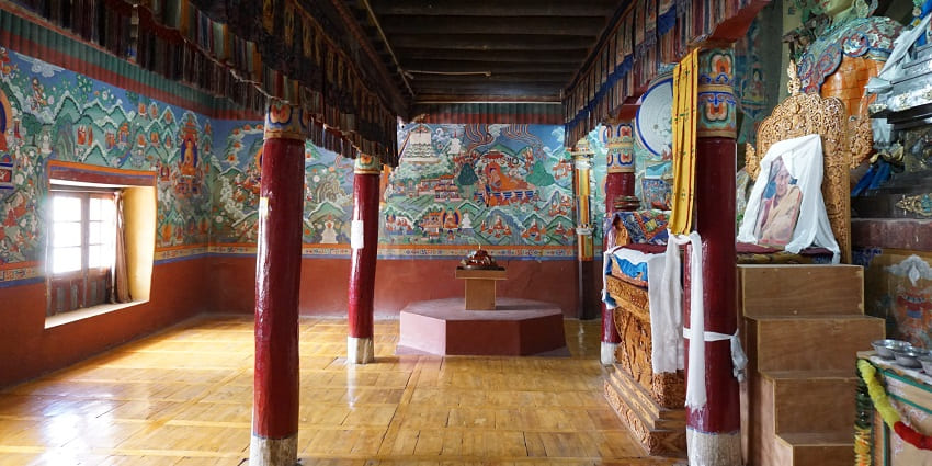 Panoramic view of the beautiful Rizong Monastery amidst the hills of Himalayas.