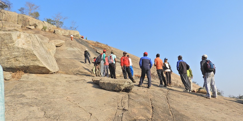 Rock climbing at Tailbaila Fort with stunning views.