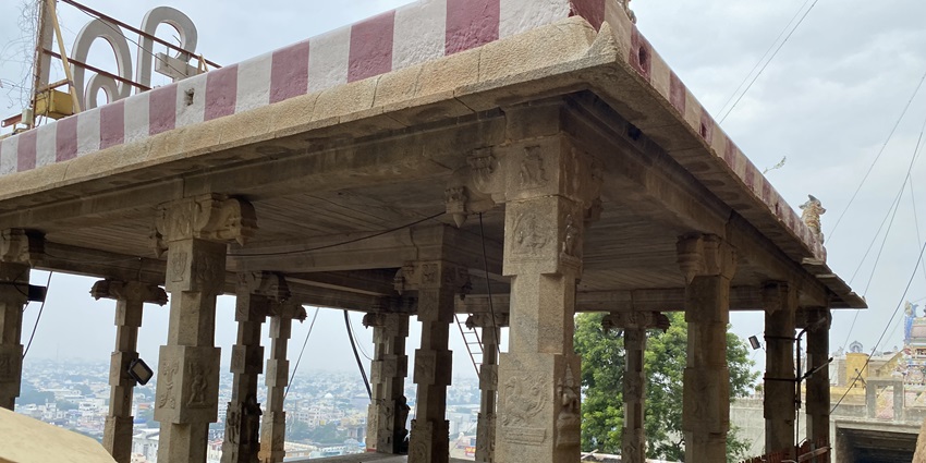 Image of rock formation temple on top of the hill with a picturesque view from the top