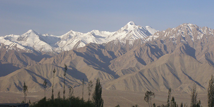 A surreal view of Zanskar and Stok Kangri Range from a site.