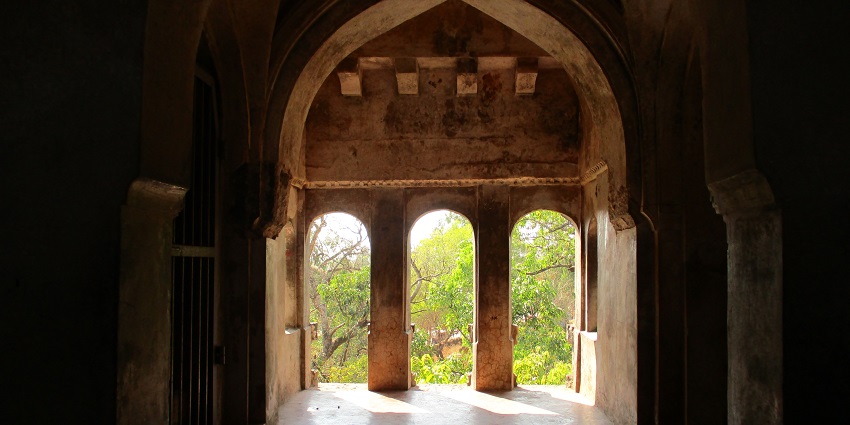 Image of the view from the insides of the Sajja Kothi, a famous place near Panhala Fort.