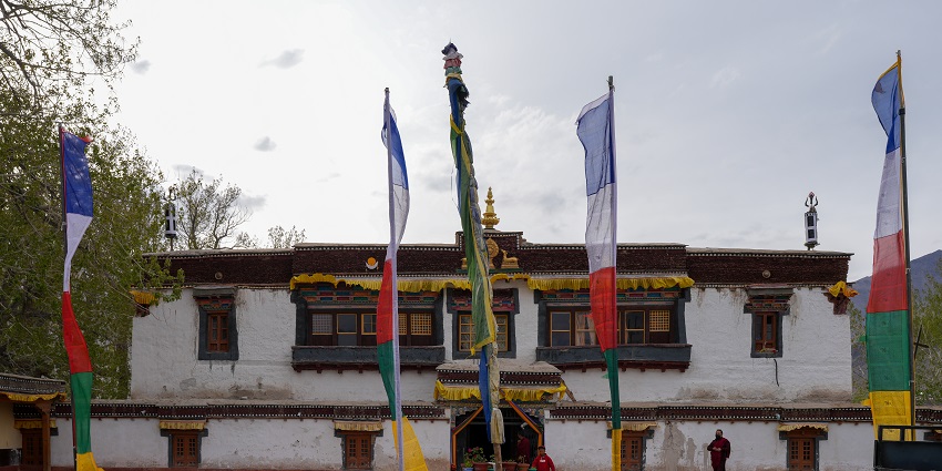 Snapshot of the front facade of Sani Kani Khar Gompa in the beautiful hills of Himalayas