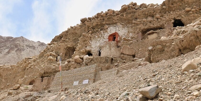 Entrance of Saspol caves in Ladakh, India.