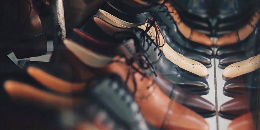 Leather shoes displayed at Sector 29 Market.