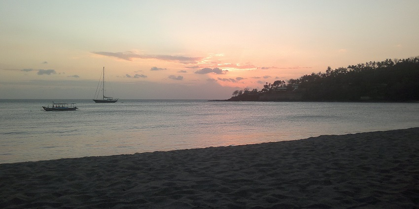 A picture of Senggigi Beach on Lombok Island, Indonesia, captured before dusk