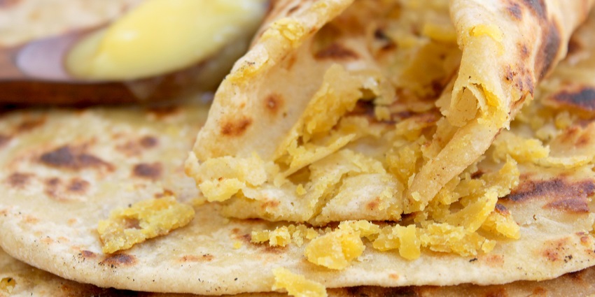 Puran poli, stuffed with Chana daal and Jaggery with desi ghee, a Maharashtrian dish.