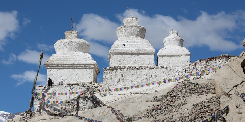 Alluring views of the Chortens at Shey Palace, Ladakh, which is located at a distance from the Takthok Monastery