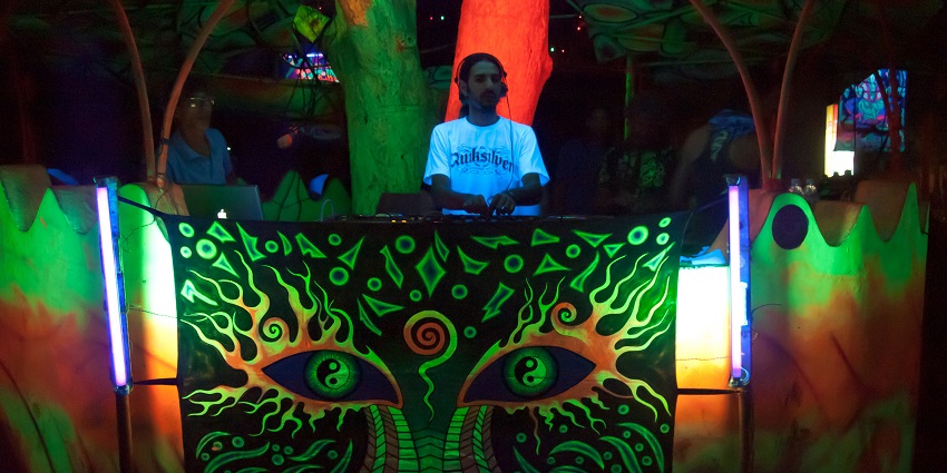 DJs Shiva valley during a rave party in Goa.