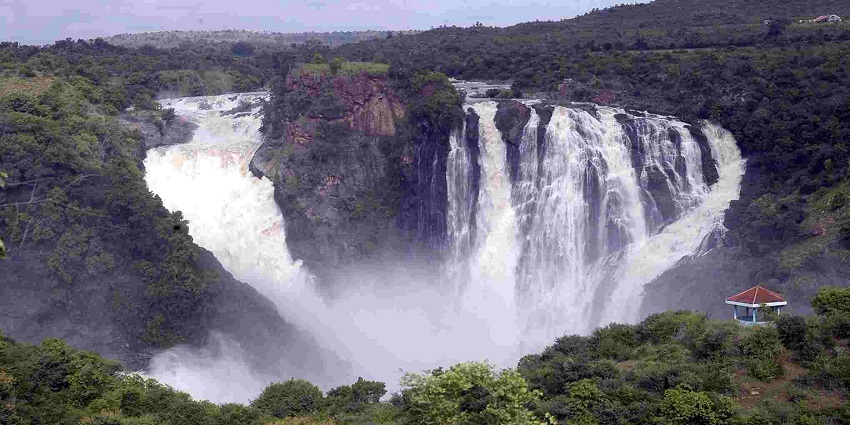 Shivanasamudra Falls known for its unique twin cascades.