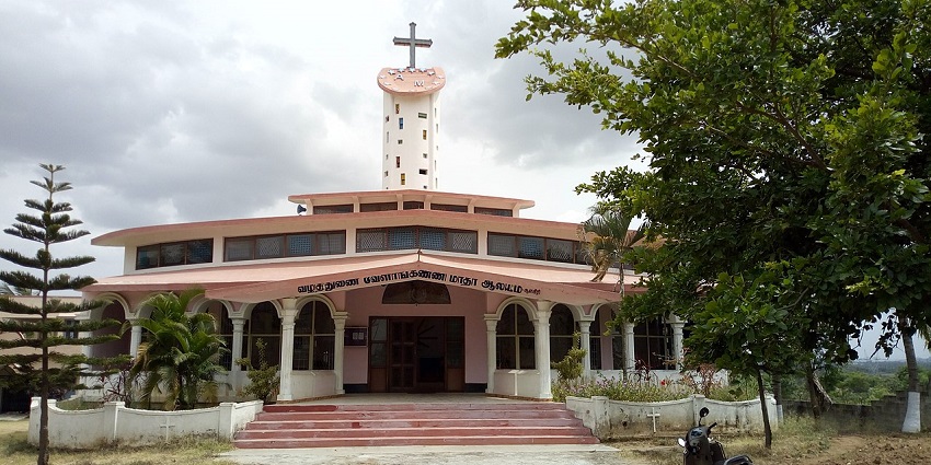 Panoramic view of a church in Shoolgiri, a peaceful and lovely spot near Hosur in Tamil Nadu.