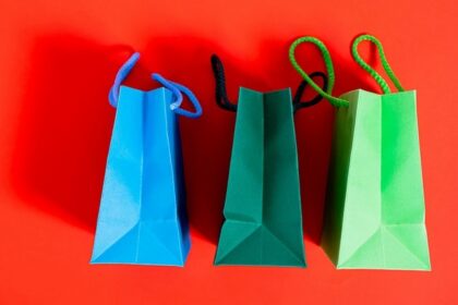 Snapshot of the shopping bags with the red background in the Shopping places in Alibaug