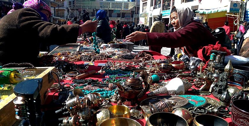 Shop for antique jewellery, Pashmina shawls and thangka paintings at the Leh markets