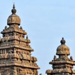 View of Shore Temple in Mahabalipuram, a UNESCO World Heritage site along India's coast.