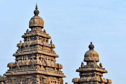 View of Shore Temple in Mahabalipuram, a UNESCO World Heritage site along India's coast.