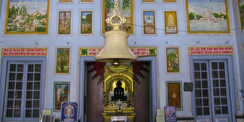 Interior view of the swami Digamabar temple, another one of the best jain temples in goa