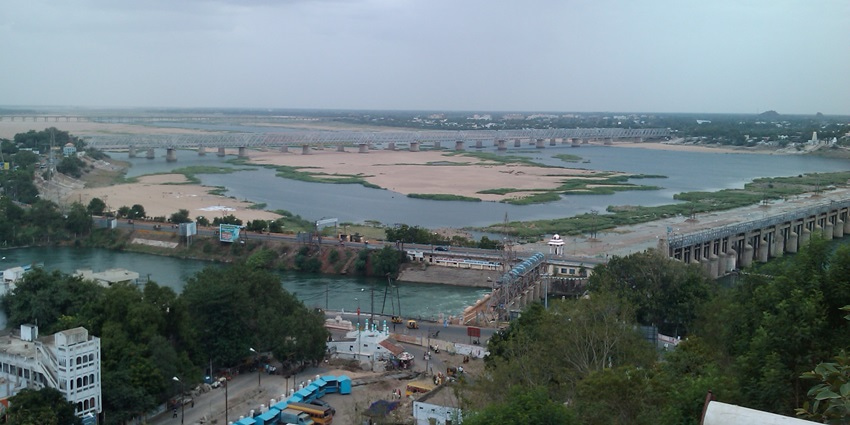 Image of Krishna River Aerial view with lush greenery surroundings in Maharashtra