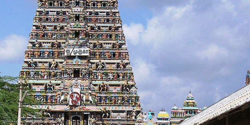 Entrance of Sikkal Singaravelan Temple, a famous Murugan temple in Tamil Nadu