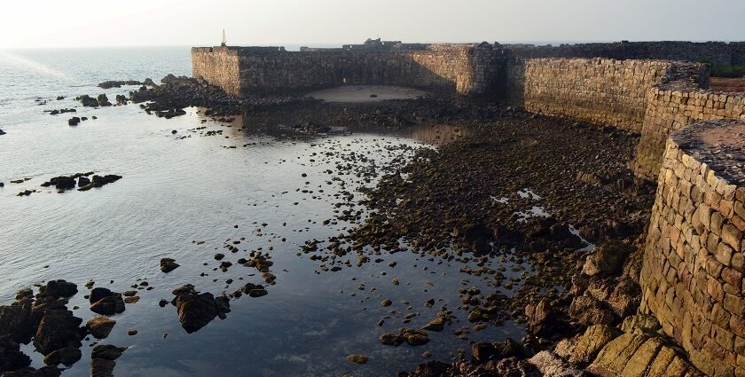 The back wall of Sindhudurg Fort showcases its historic architecture and iconic brilliance