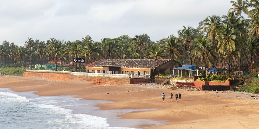 Picturesque view of Sinquerim Beach from the fort during sunset and resort in front
