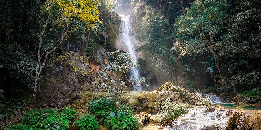 A glimpse of stunning exquisitely multi-layered waterfall awesome with lush greenery.