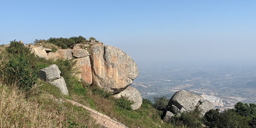 View from the top of Skandagiri Hills, showcasing vast landscapes and blue skies.