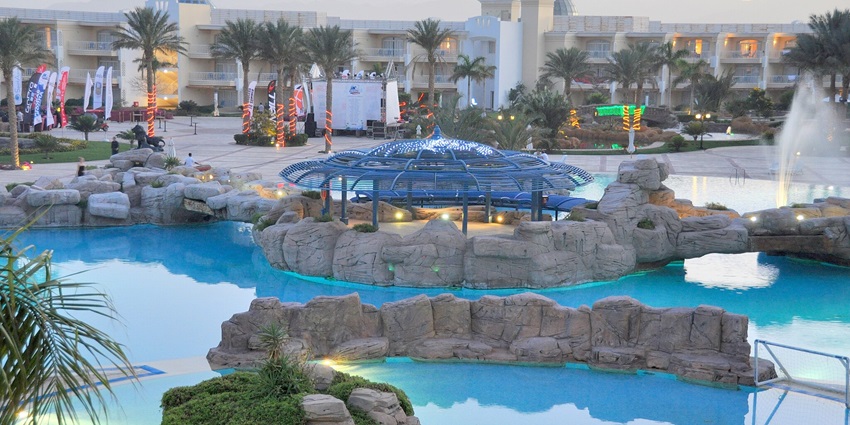 A mesmerising view of Soma Village Resort during the evening with a vibrant setting.