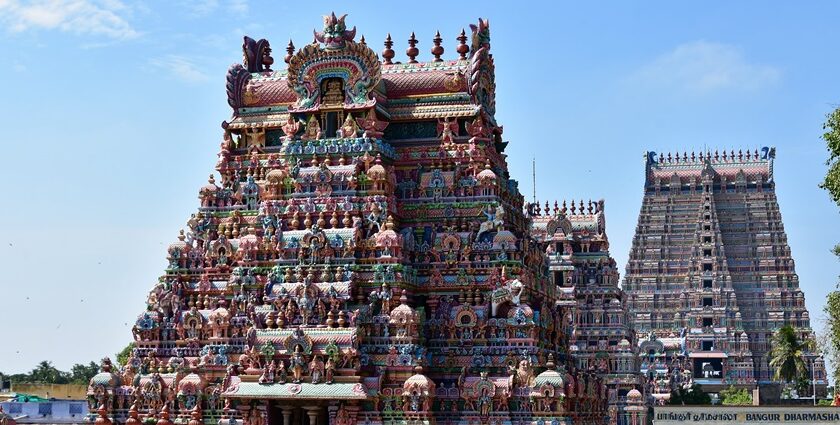 Scenic view of Ranganathaswamy Srirangam Temple against the clear blue sky